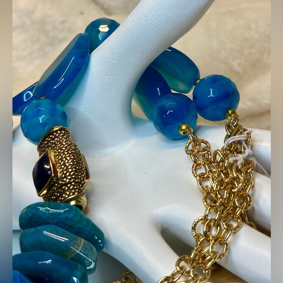 Beautiful EUC Barse Dragons Vein Beaded Necklace with Kyanite/Gold Cabochons - Picture 17 of 17